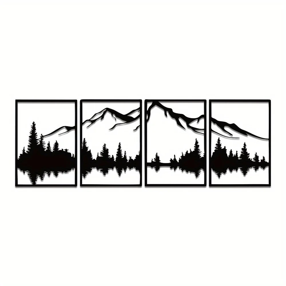 Mountain Metal Wall Art 4 Piece Forest Decor Vertical