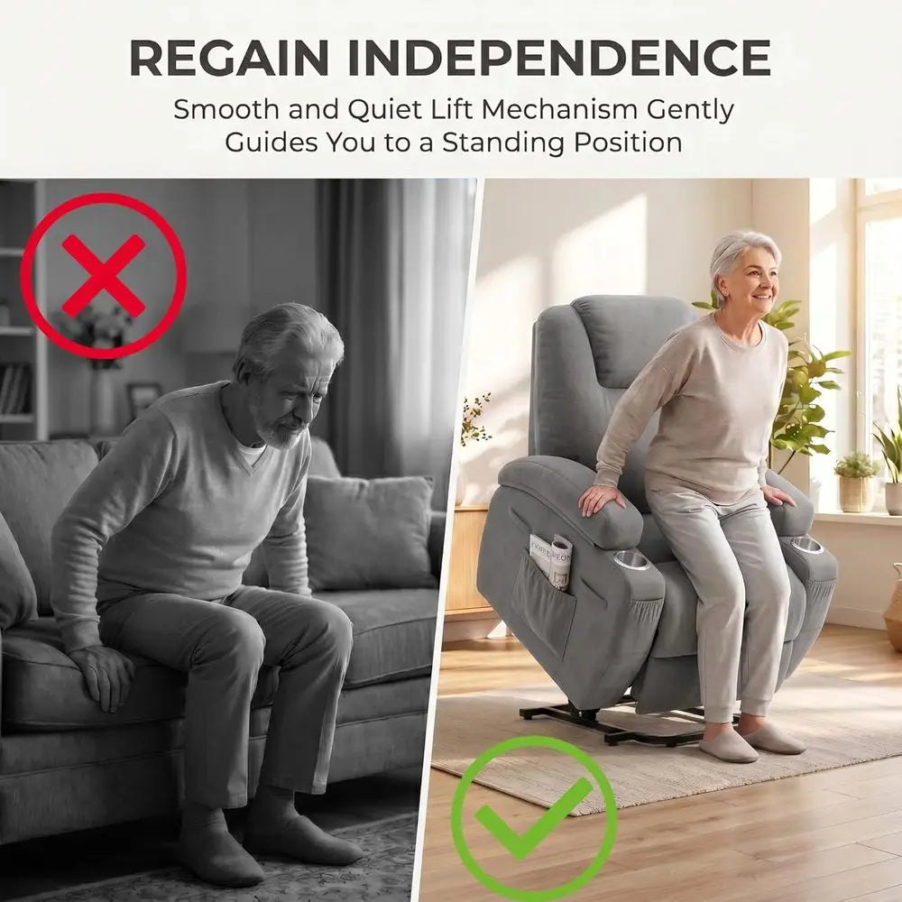 Power Lift Chair Massage Recliner With Cup Holders And Remote Control
