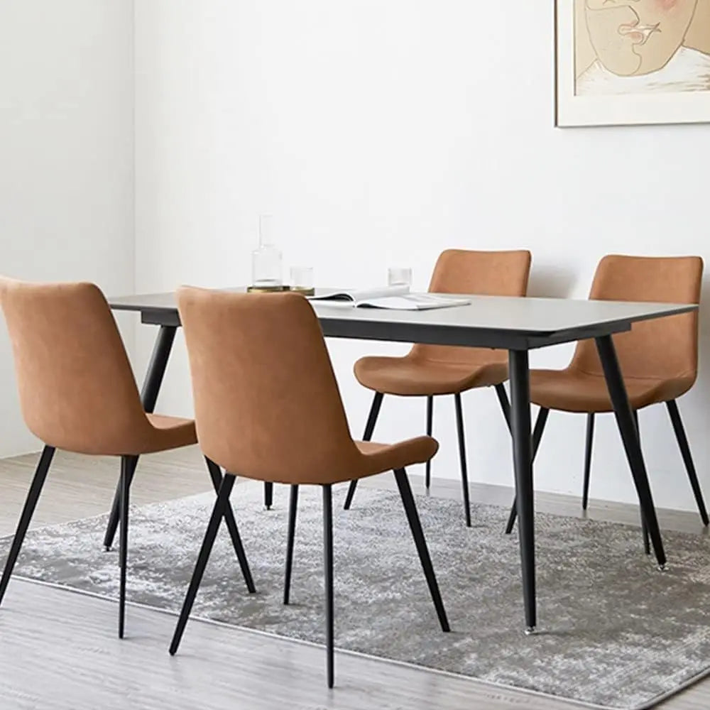 Faux Leather Dining Chairs With Cushioned Seats And Metal Legs