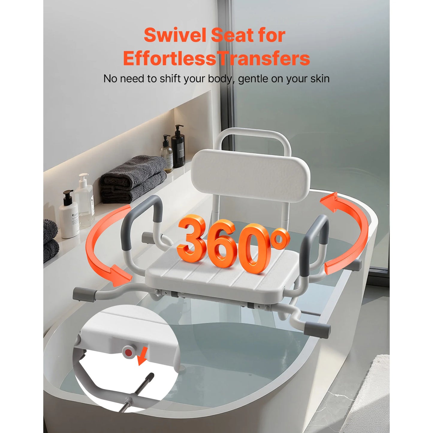 SucceBuy Swivel Shower Chair With Arms And Back For Bathroom