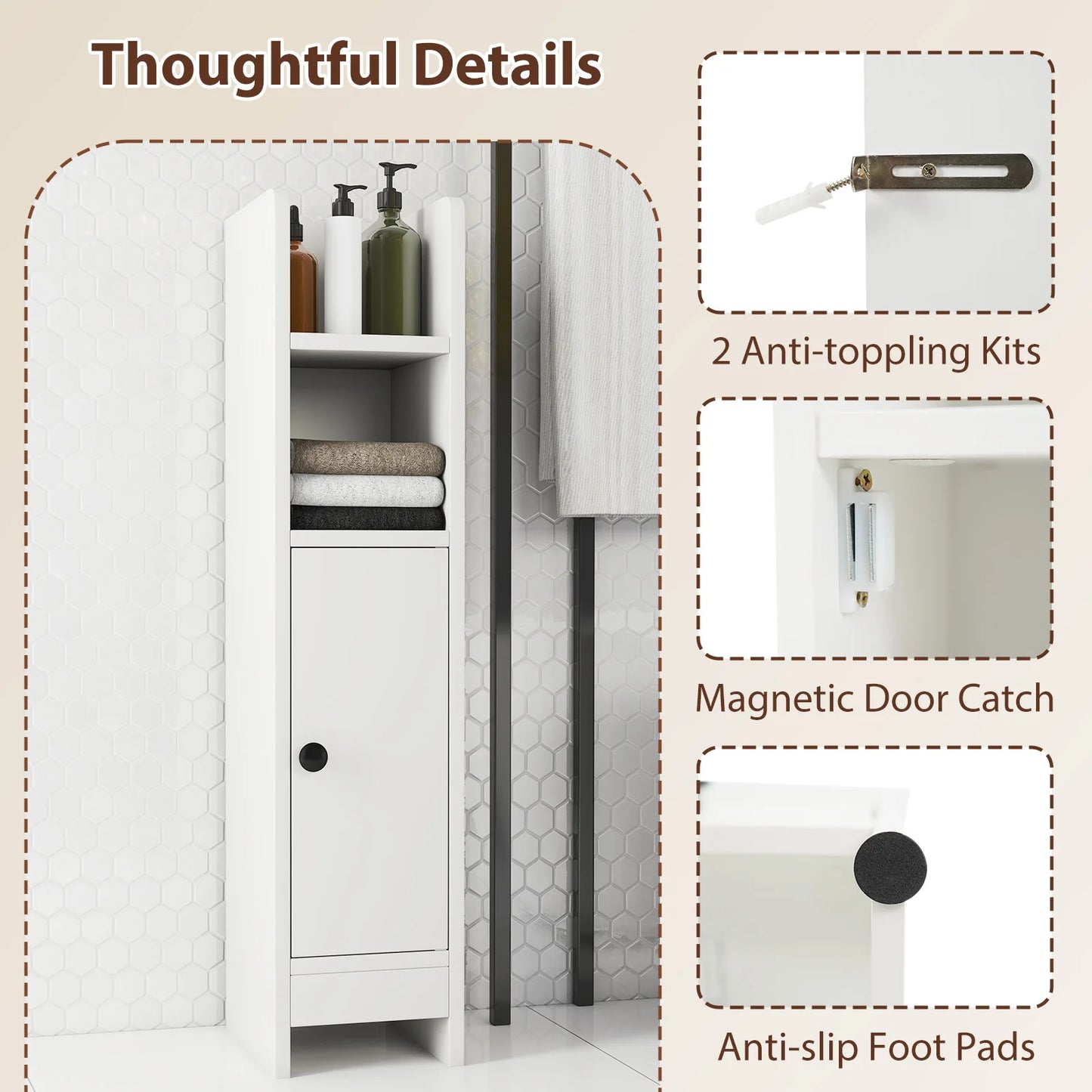 HOMASIS Bathroom Storage Cabinet With Adjustable Shelf And Open Shelves