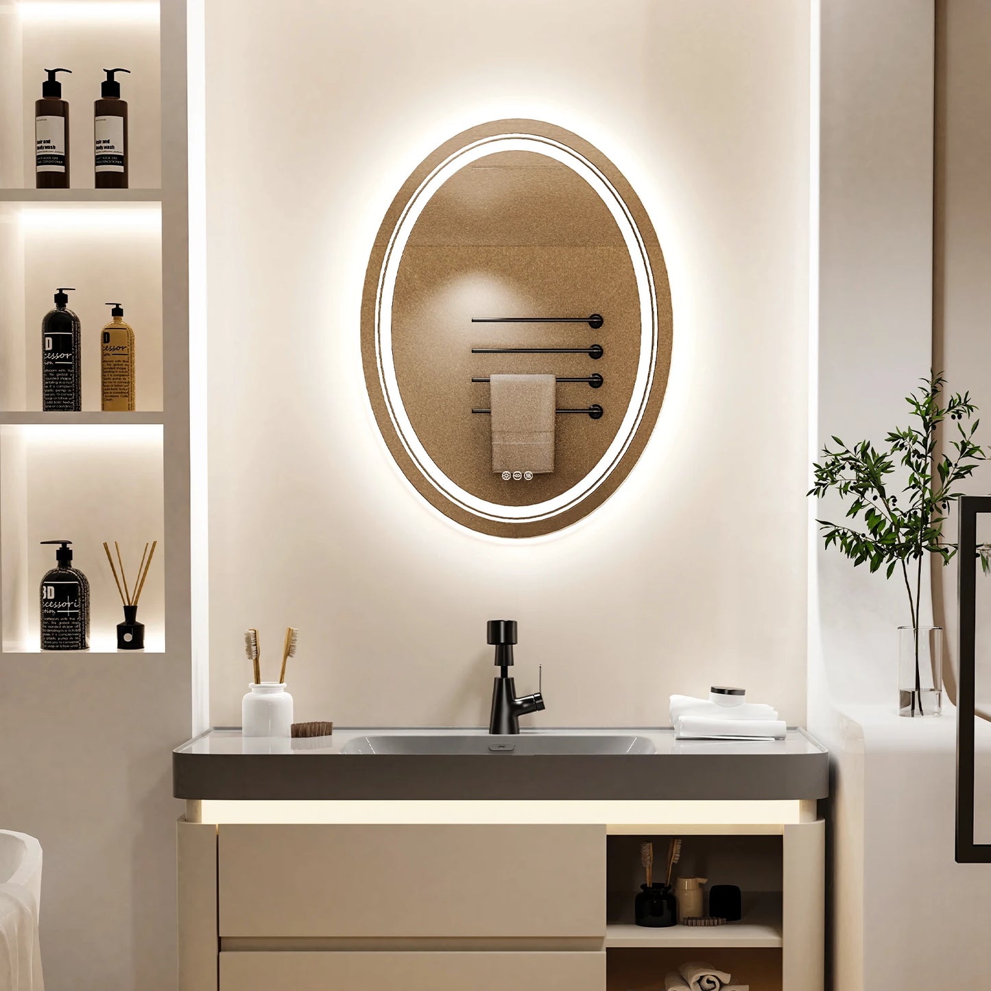Wisfor Oval LED Bathroom Mirror With Anti-Fog Backlit Dimmable