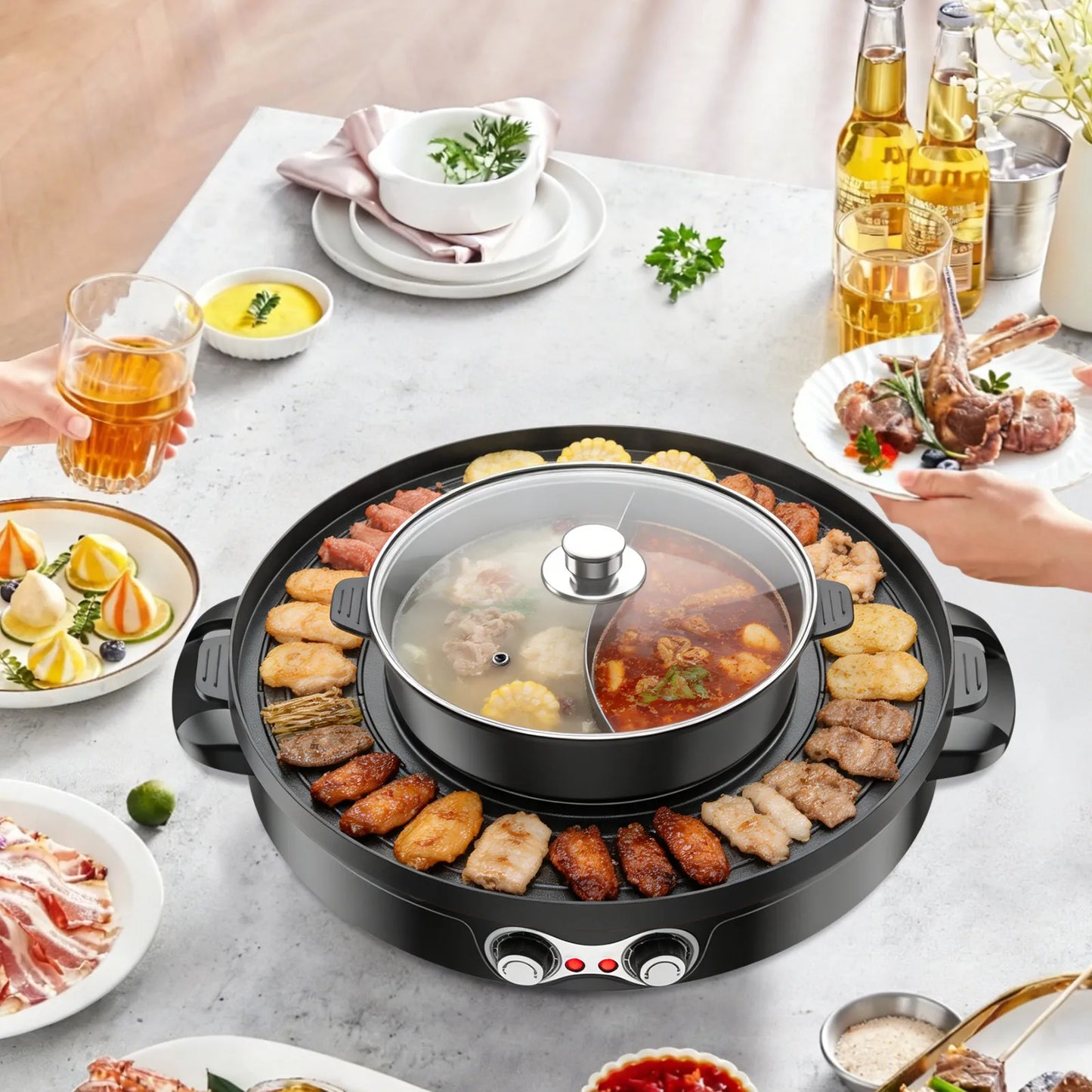 Electric Grill And Hot Pot 2 In 1 Kitchen Appliance