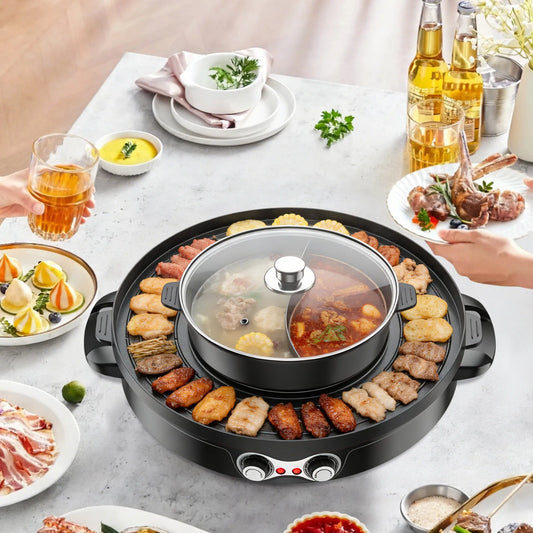 Electric Grill And Hot Pot 2 In 1 Kitchen Appliance