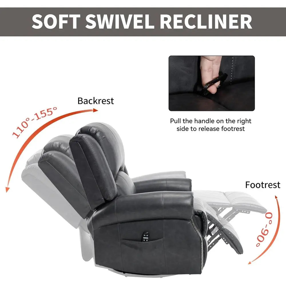 Breathable Leather Swivel Rocking Recliner Chair With Heat Massage