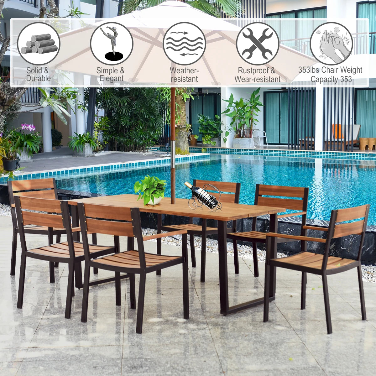 HOMASIS Acacia Wood Outdoor Patio Dining Table And Chair Set