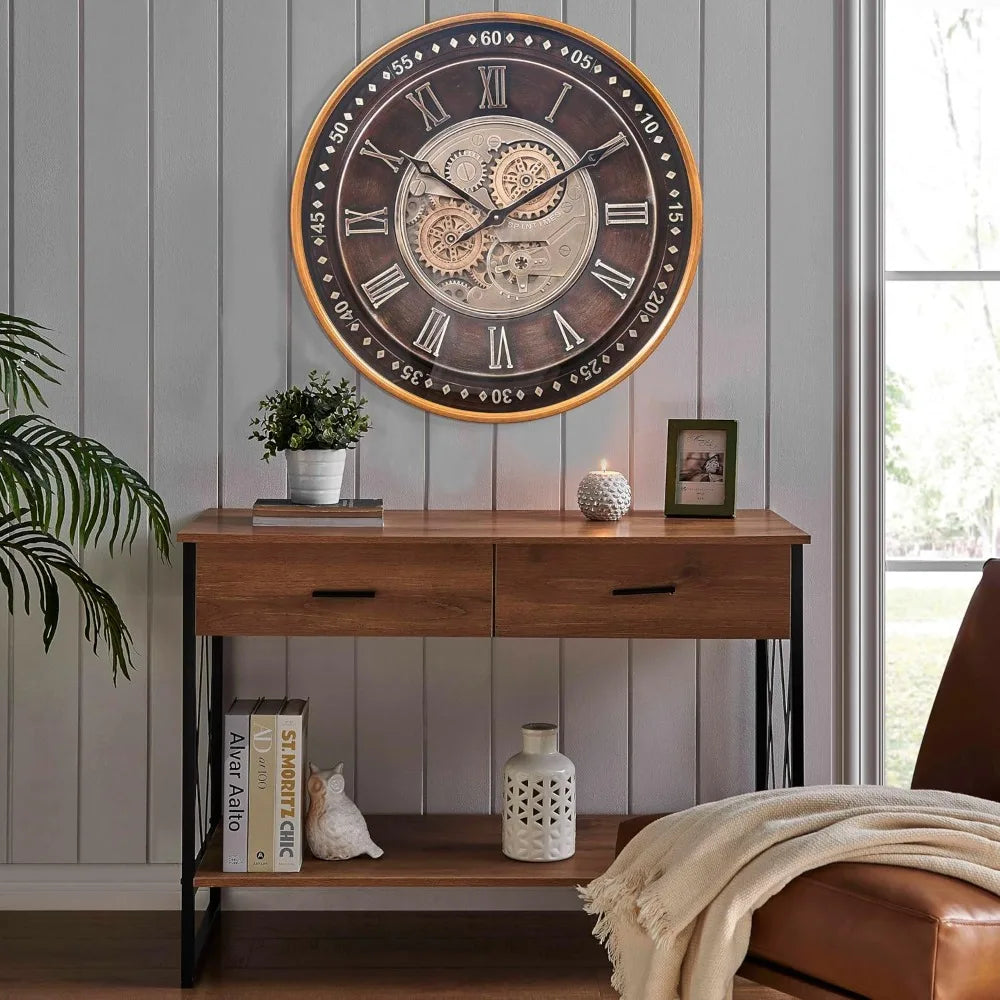 Industrial Steampunk Wall Clock With Moving Gears Antique Metal
