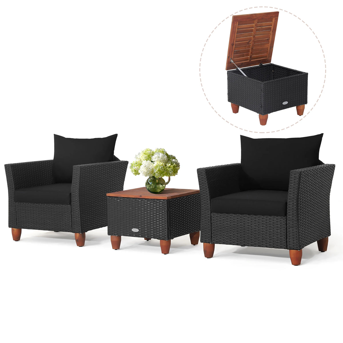 HOMASIS Patio Rattan Furniture Set With Cushioned Sofa And Table