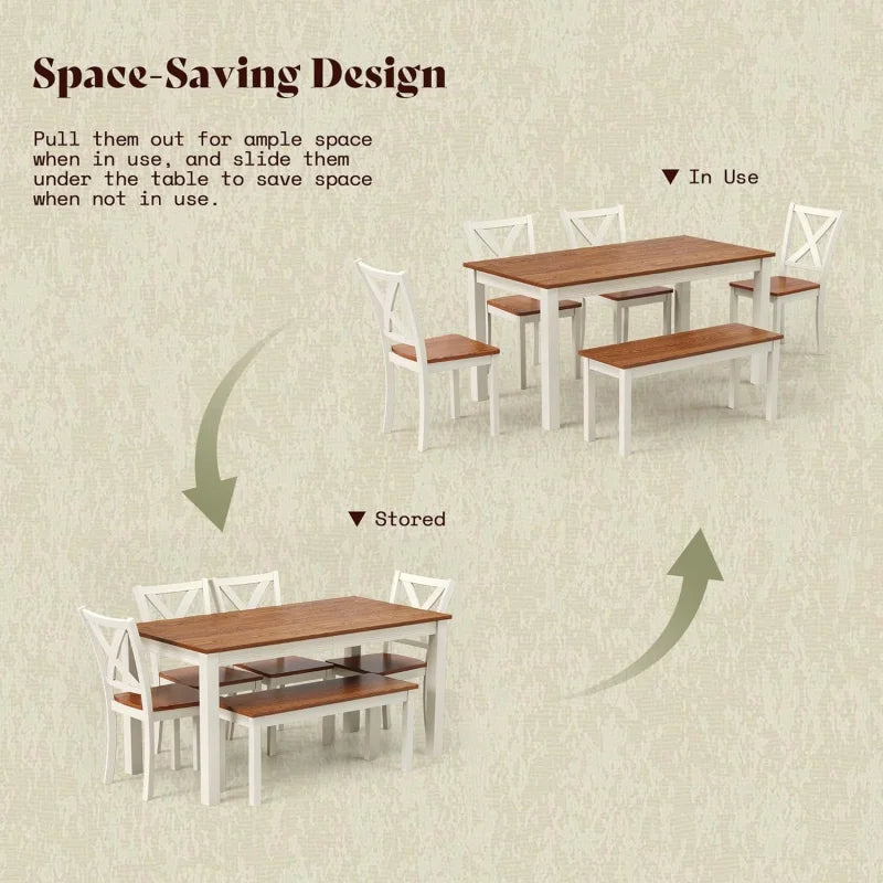 Farmhouse 6-Piece Dining Set With Wooden Table And Chairs