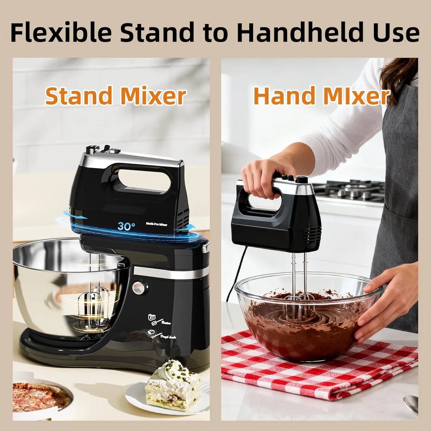 XMSJ 2 In 1 Stand Mixer With 4.8 Qt Tilt Head Bowl