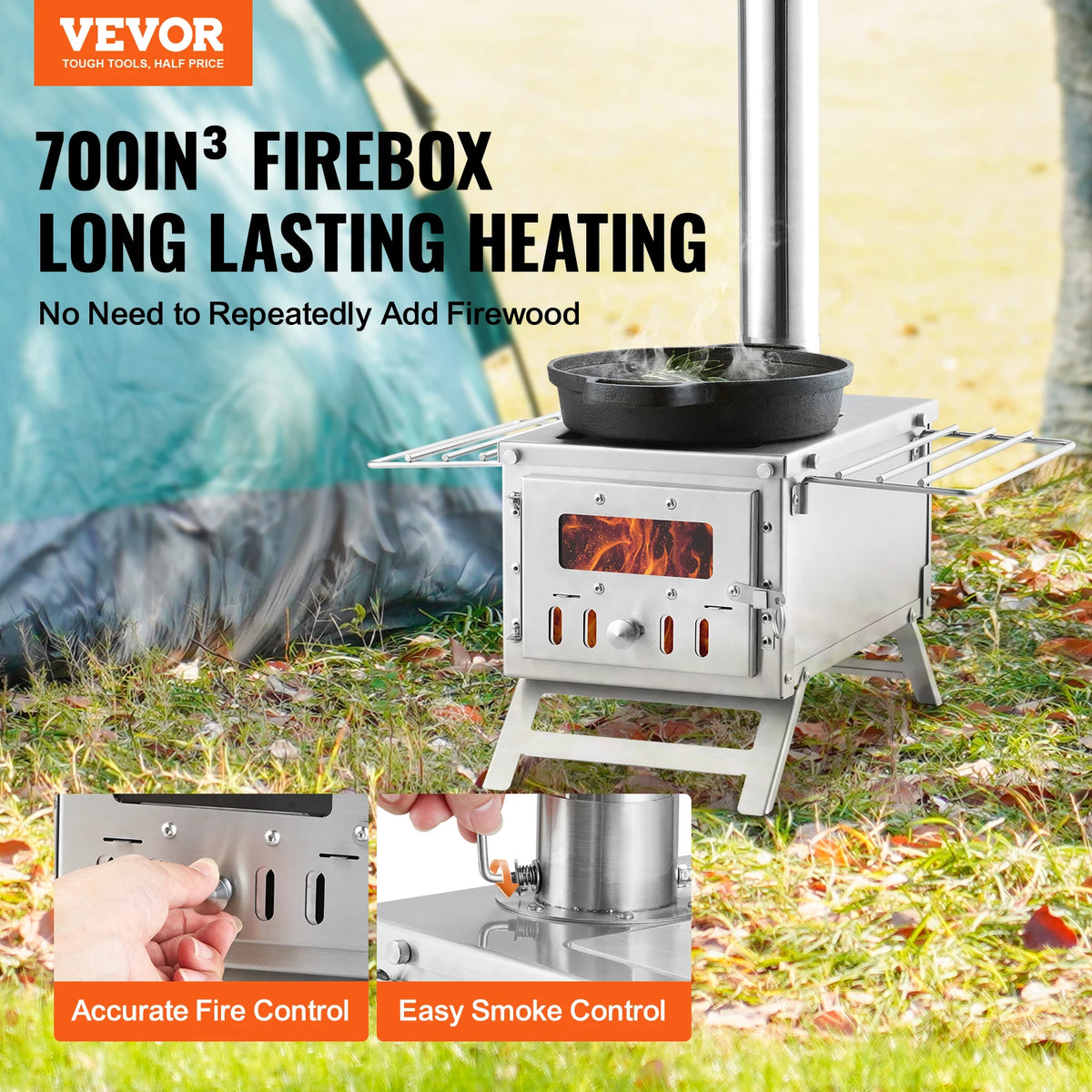 SucceBuy Portable Camping Wood Stove With Chimney Pipes And Gloves