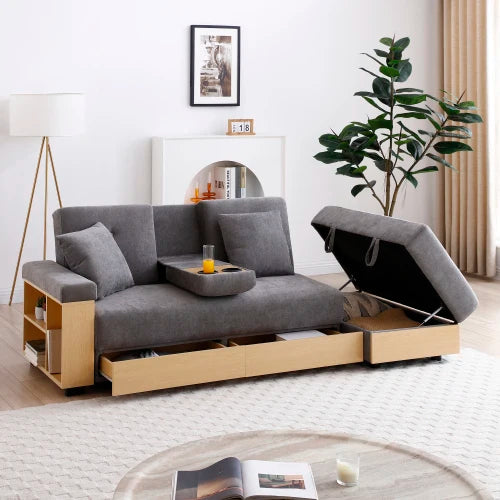 Folding Sofa Bed With Storage Drawers And Pull Down Table