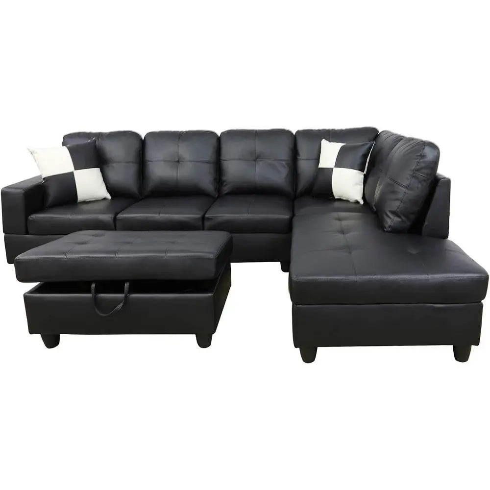Living Room Sofa Set With L Shape Couch Ottoman Pillows