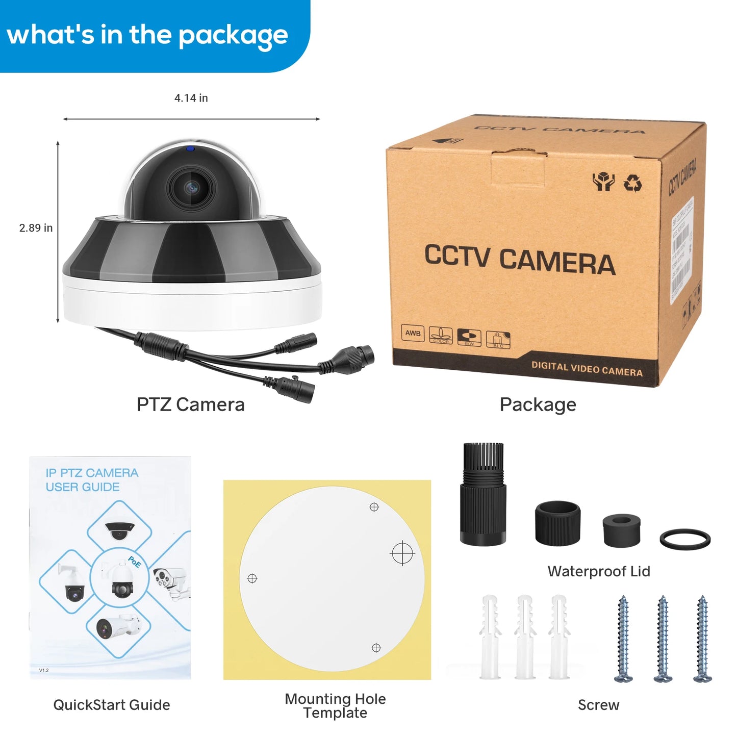 AIOTSECX Hikvision Compatible 6MP POE PTZ Dome Camera 3X Zoom