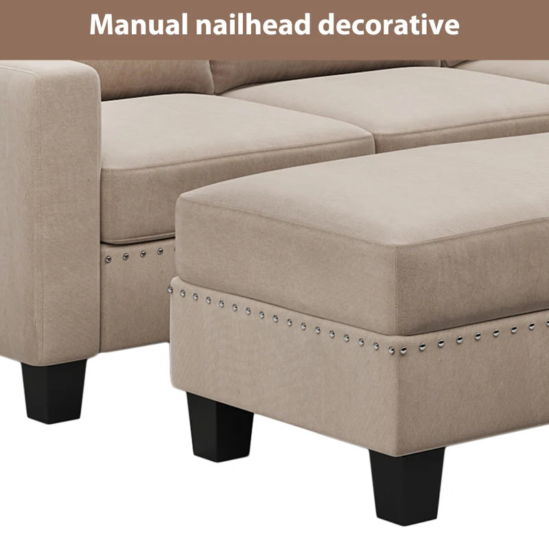 Reversible Sectional Sofa With Storage Chaise Three Piece Set Nailhead Linen
