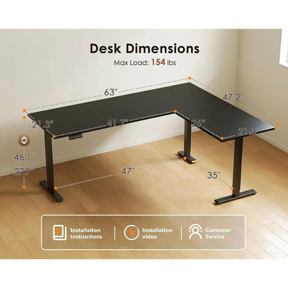 Electric L Shaped Height Adjustable Standing Desk For Home Office