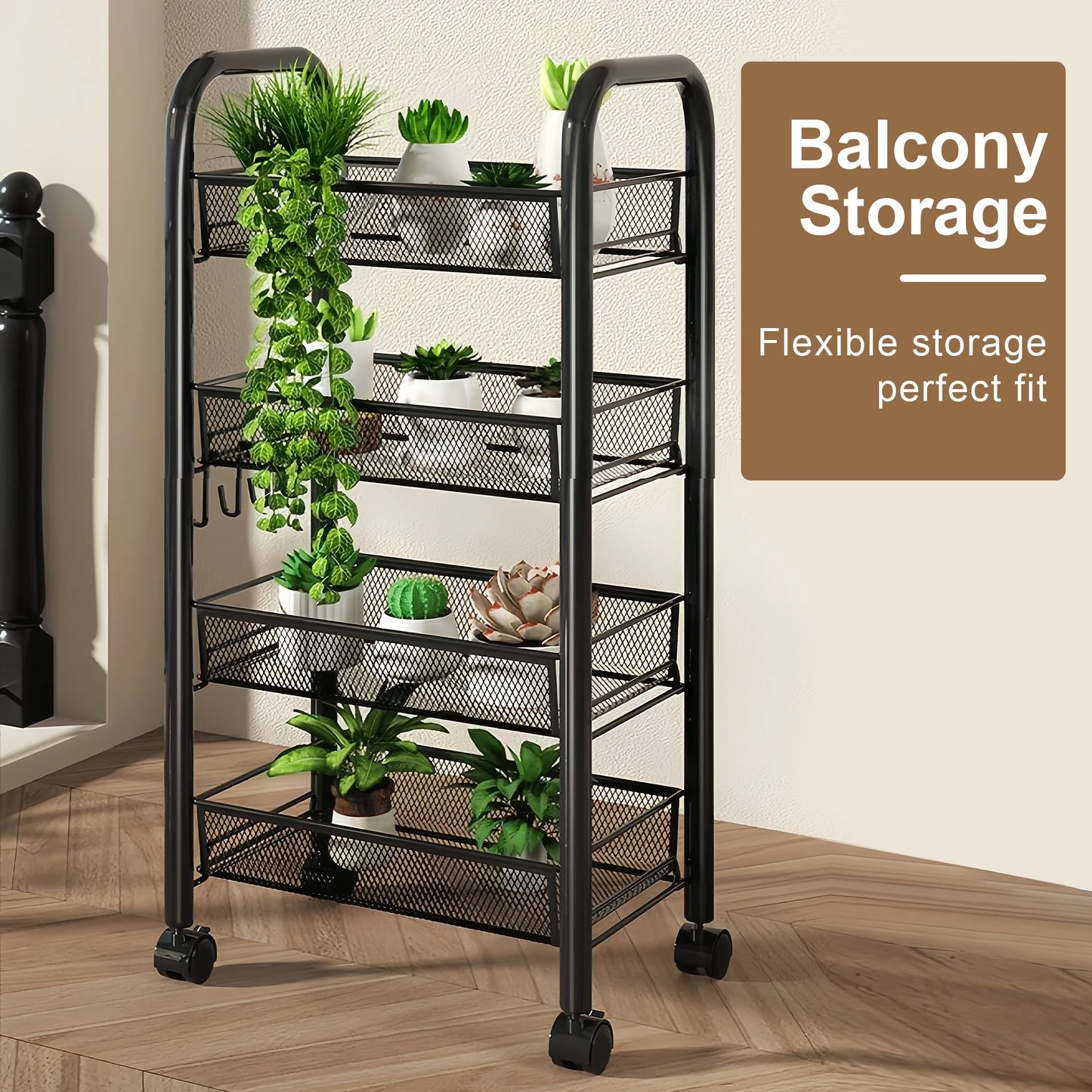 Multilayer Kitchen Storage Rack On Wheels Stackable Utility Cart