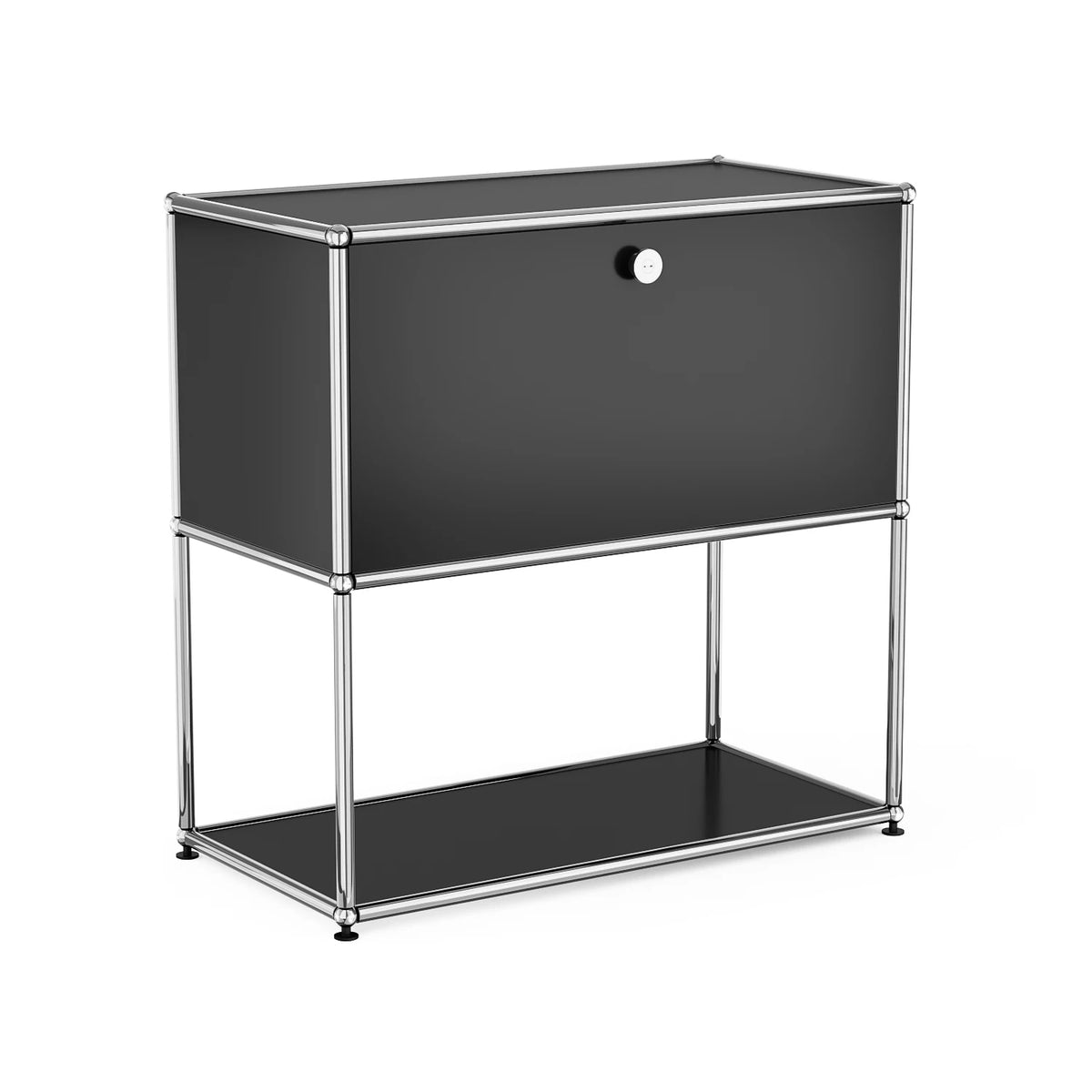 Modern Modular Metal Nightstand With Two Tier Open Storage Cabinet