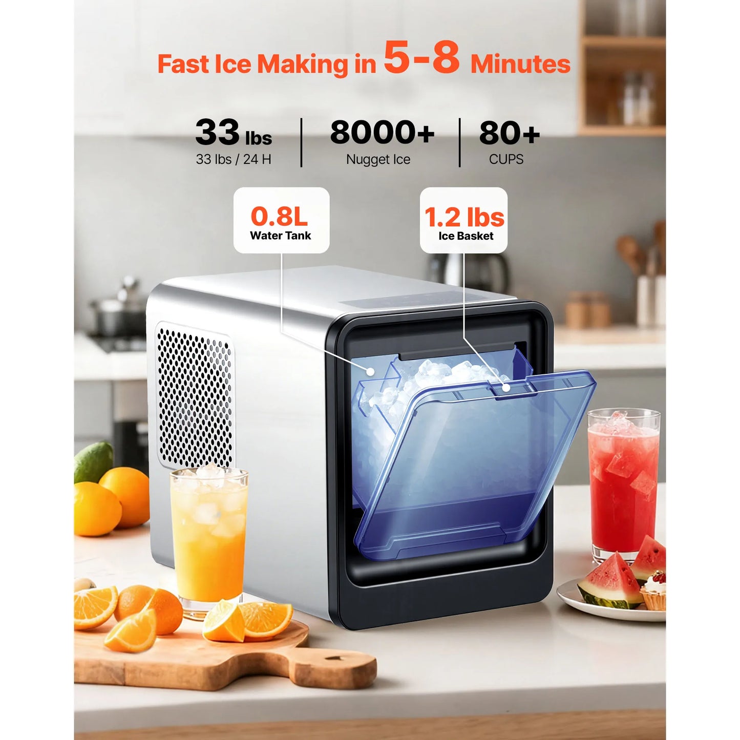 SucceBuy Countertop Nugget Ice Maker 33 To 44 Lbs Per Day Portable