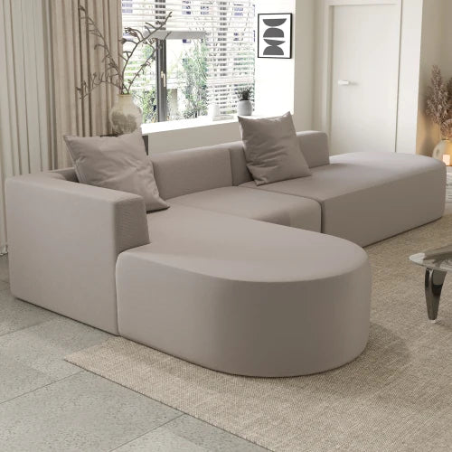 L Shaped Modular Sectional Sofa Corduroy With Movable Ottoman