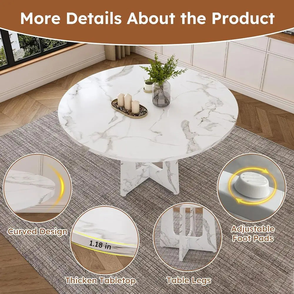 Ticify Marble Round Armhouse Dining Table Set For Four