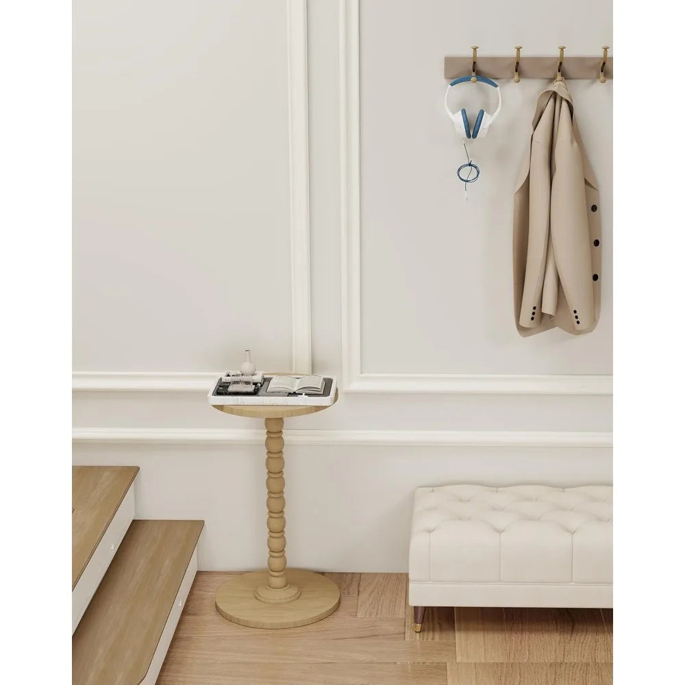 NBVCX Small Round Wood Leg Pedestal Side Table Living Room