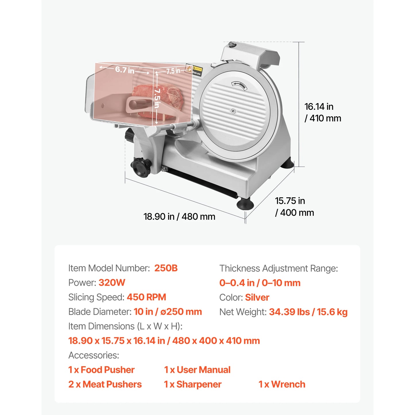 Commercial Meat Slicer 320W SUS420 Blade Adjustable 0 To 10mm