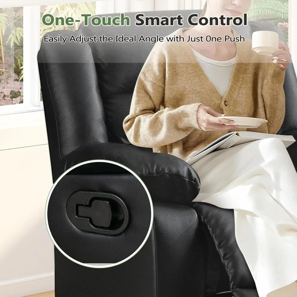 Overstuffed Arm And Back Recliner Chair With Manual Recline Leather