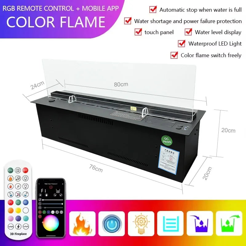 AFLYEVER 3D Flame Projection Fireplace With Fog And RGB Lighting