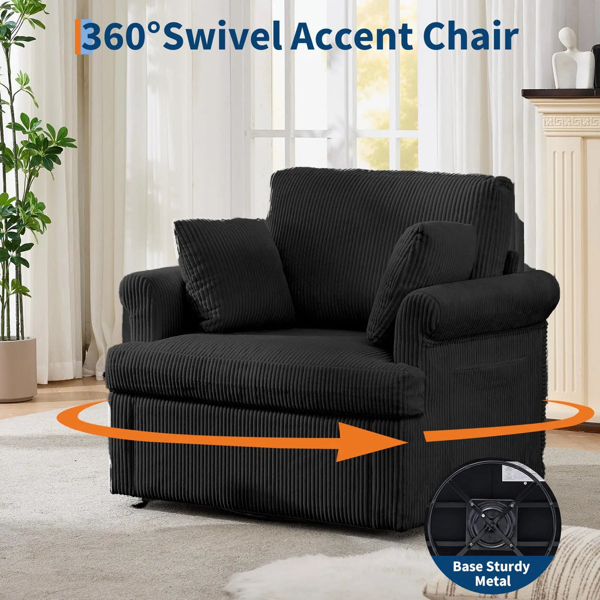 HiMISS Modern Velvet Swivel Accent Chair With Storage Pockets