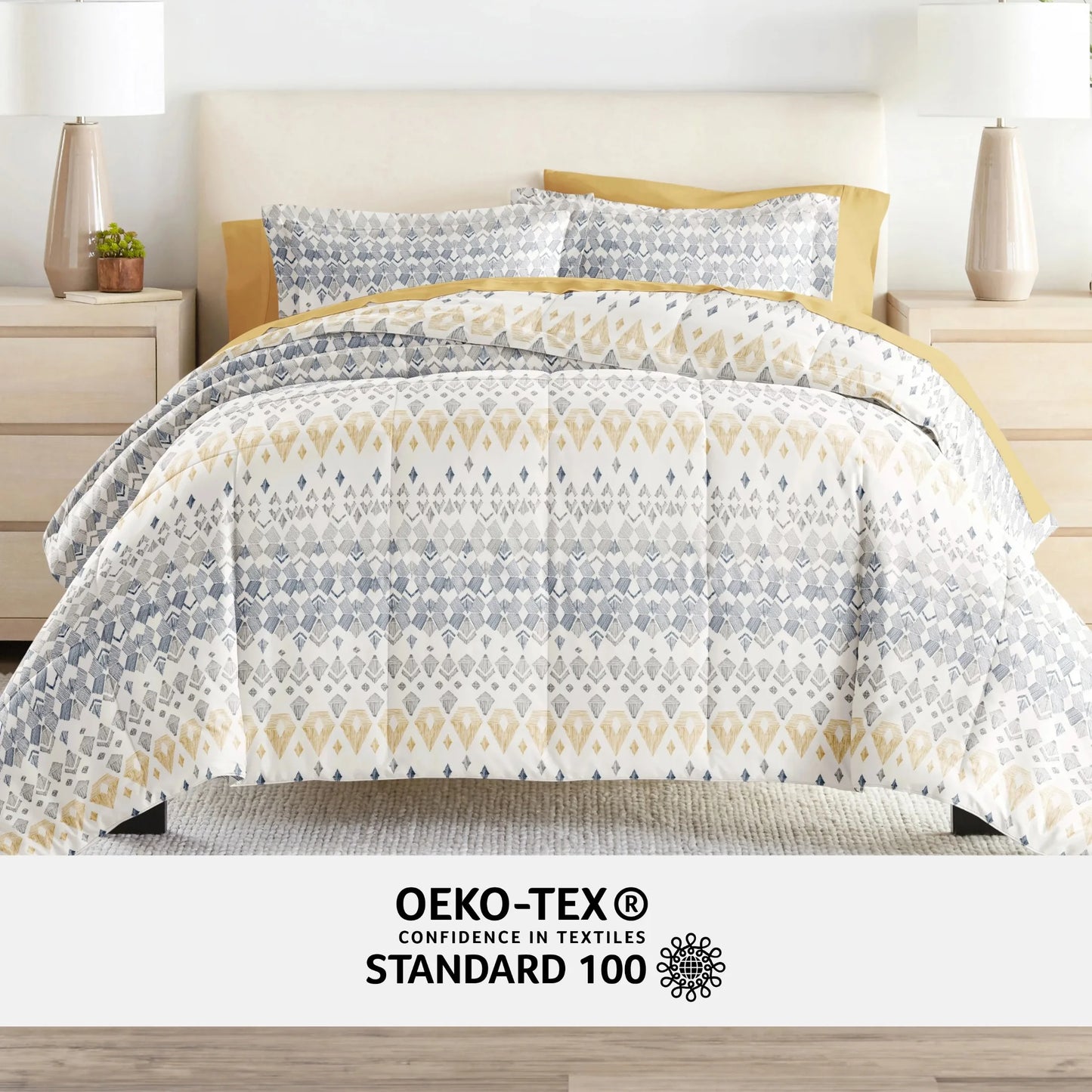Bamboo Fiber Bedding Bundle 7 Piece Patterned Comforter And Sheets