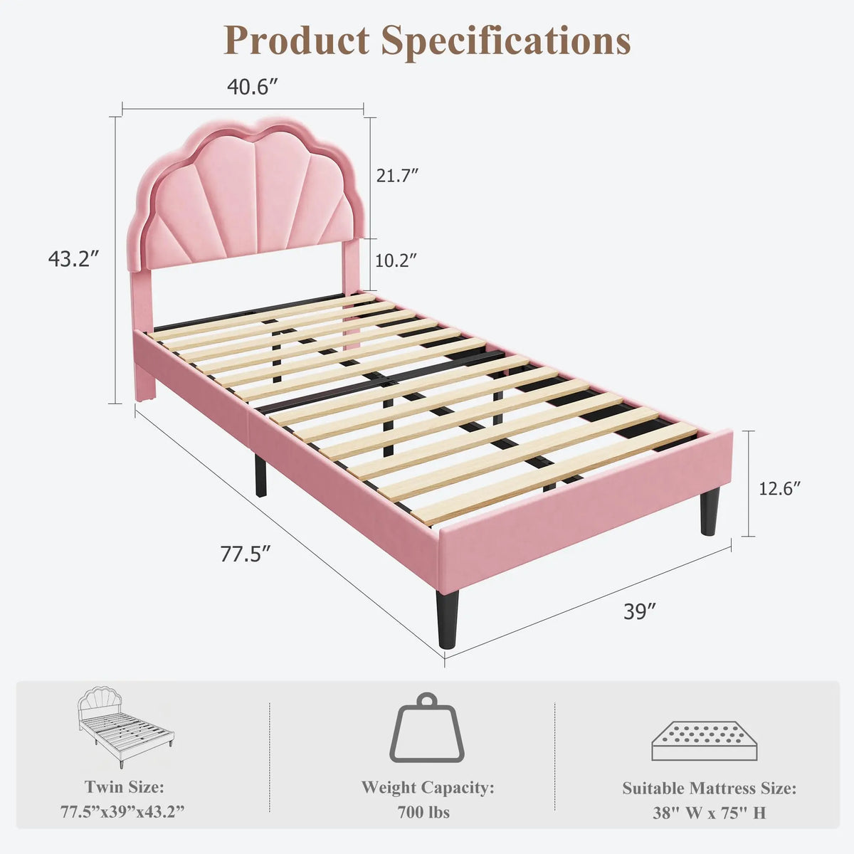 HiMISS Upholstered LED Bed Frame With Velvet Shell Headboard