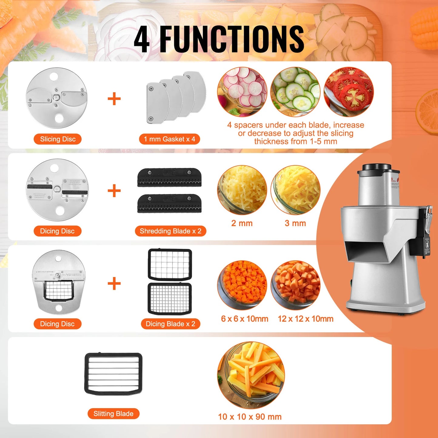 VEVOR Electric Vegetable Slicer 4 In 1 Multifunctional Food Cutter 200W