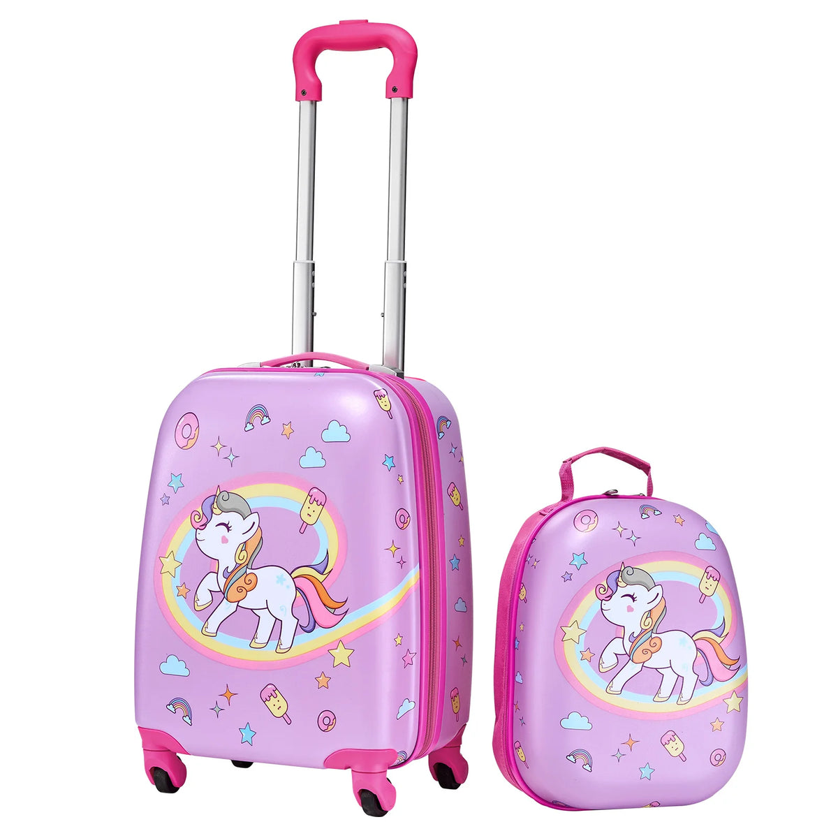 Unicorn Luggage Set With Rolling Suitcase And Hard Shell Backpack