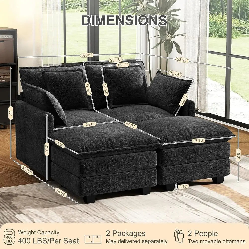 Deep Seat Cloud Couch Loveseat With Pillows And Ottoman