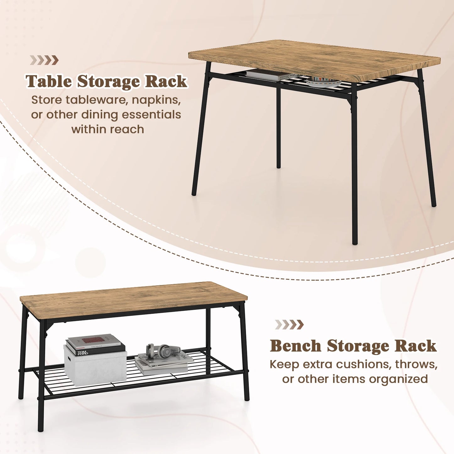 HOMASIS 4 Piece Dining Table Set Bench And Two Chairs