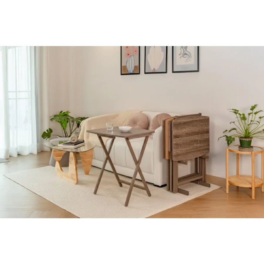 Mainstays 5-Piece Folding TV Tray Table Set With Storage Rack