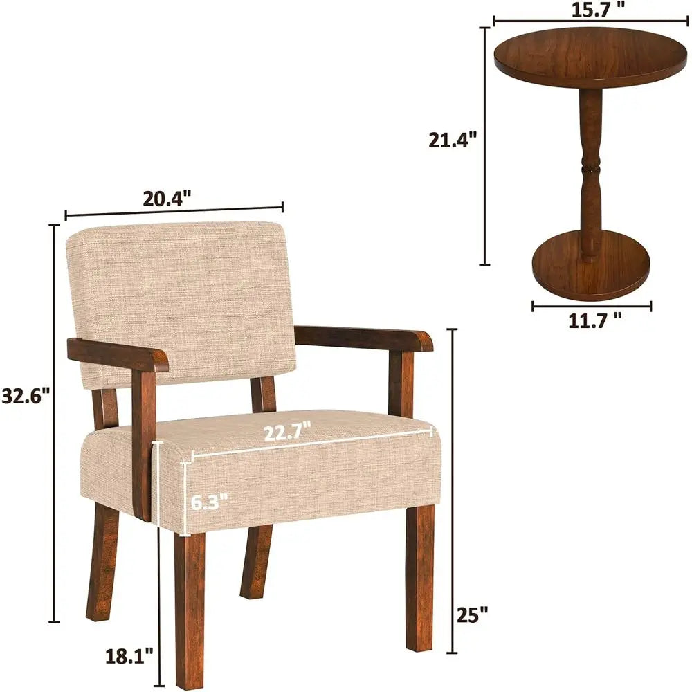 Two Piece Accent Chair Set With Side Table And Armrests