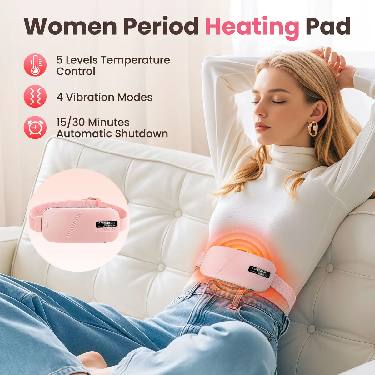 Afdeal Vibrating Heating Pad For Menstrual Cramp Relief