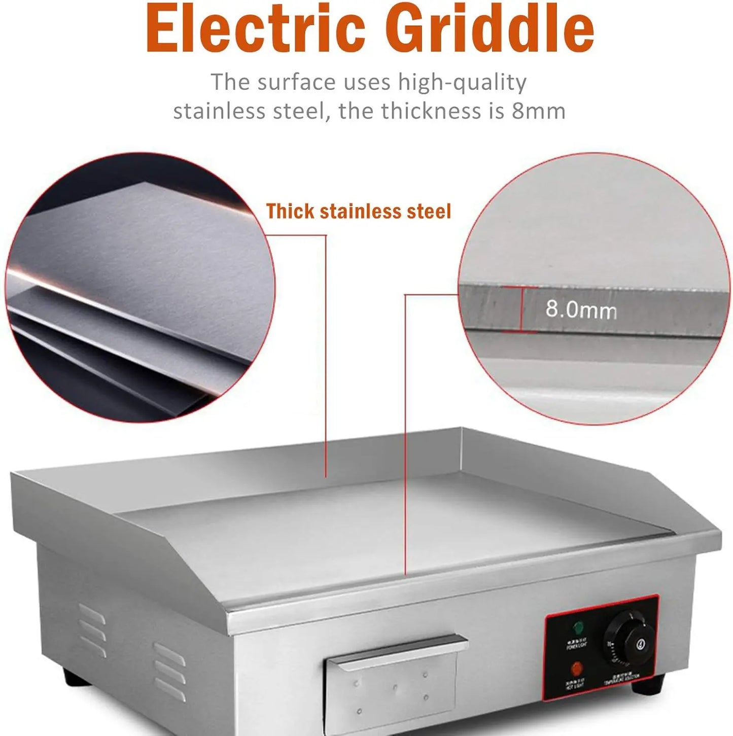 XMSJ Electric Countertop Griddle 3000W Adjustable Thermostat