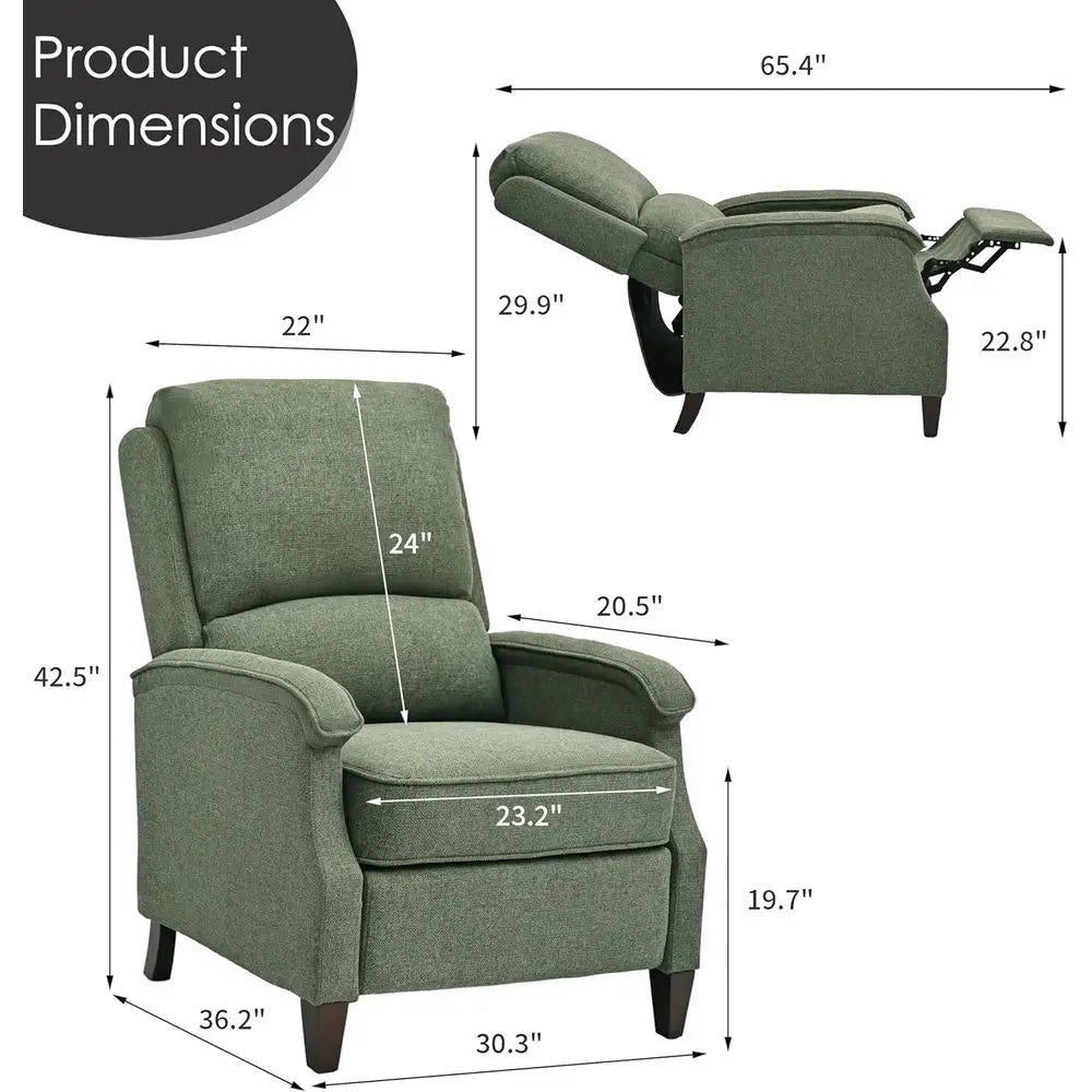 Fabric Recliner Chair With Soft Armrest And Lumbar Support