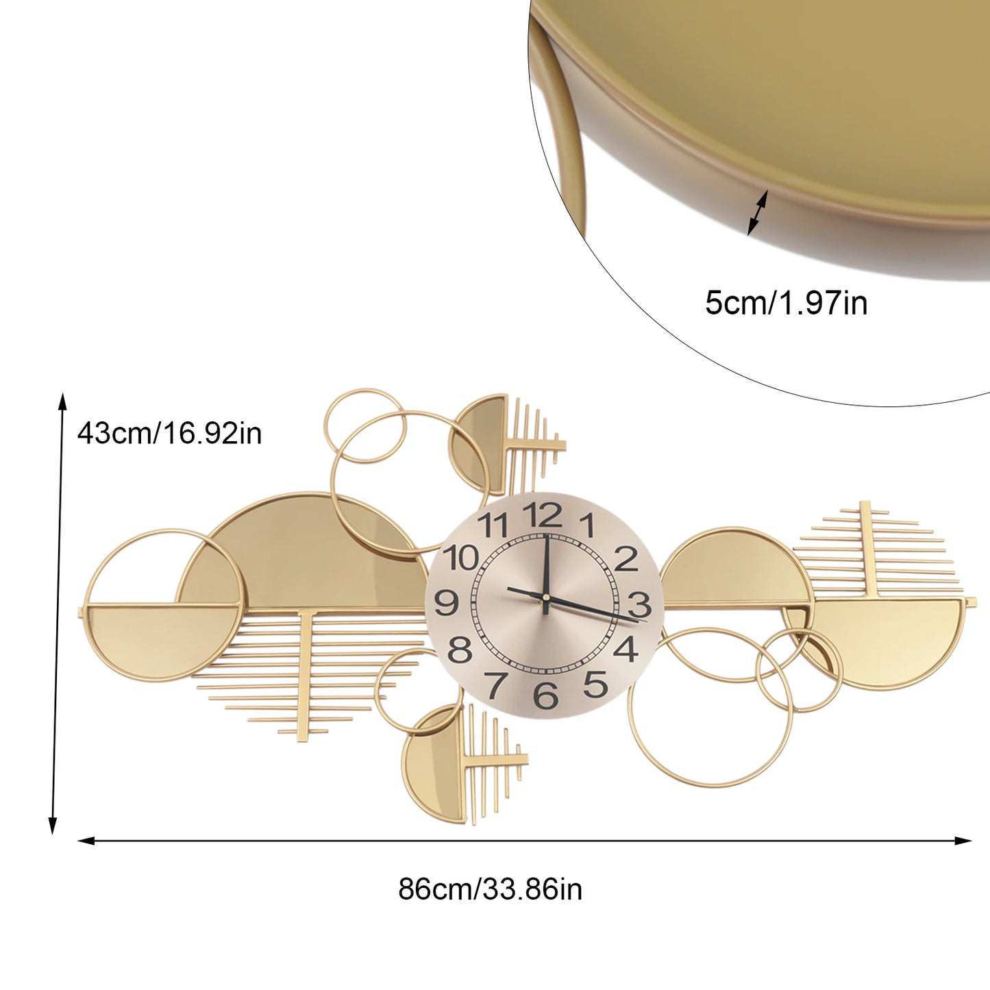 Creative Modern Metal Wall Clock Battery Operated Silent Minimalist Clock