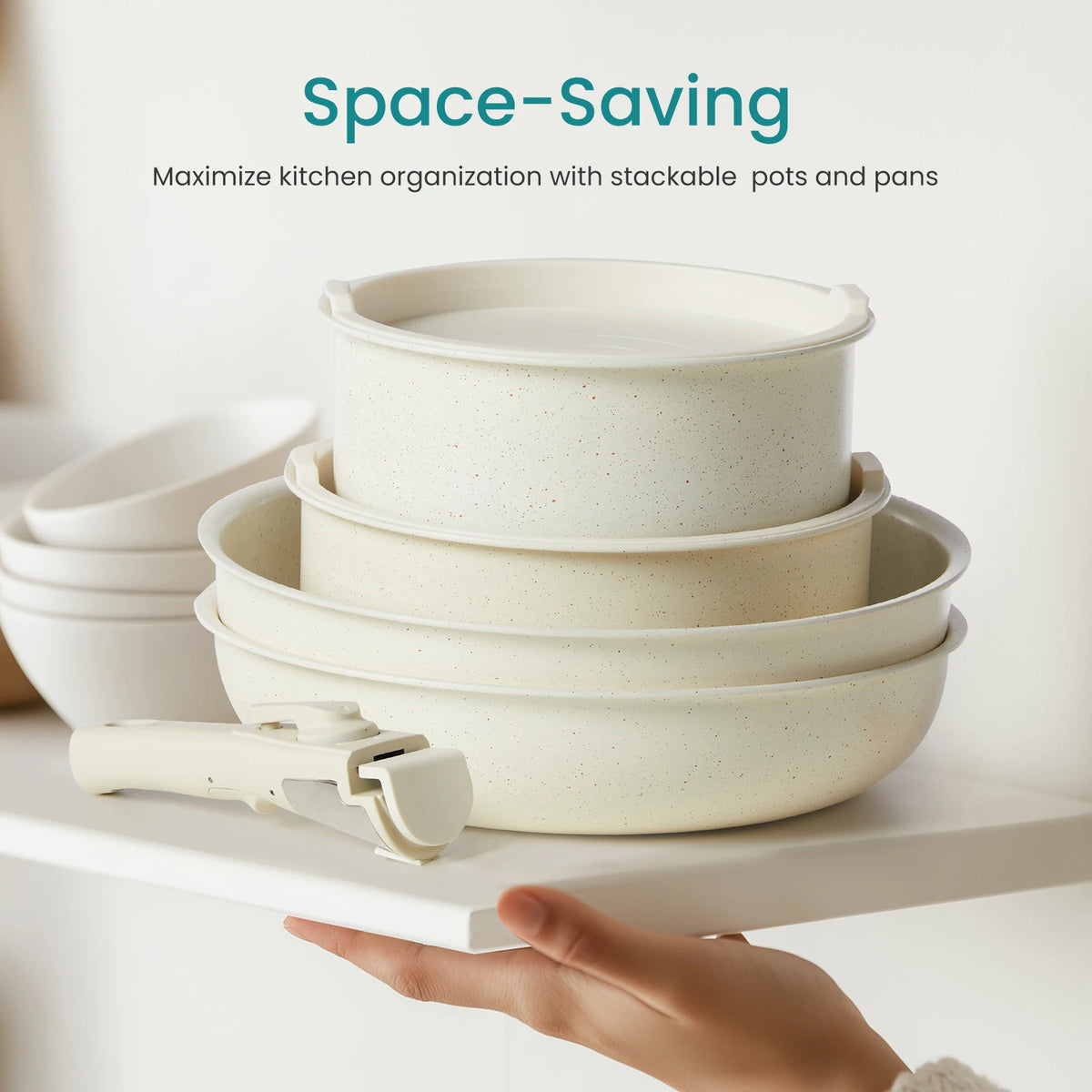 Nonstick Pots And Pans Set With Detachable Handles For Induction Cooking
