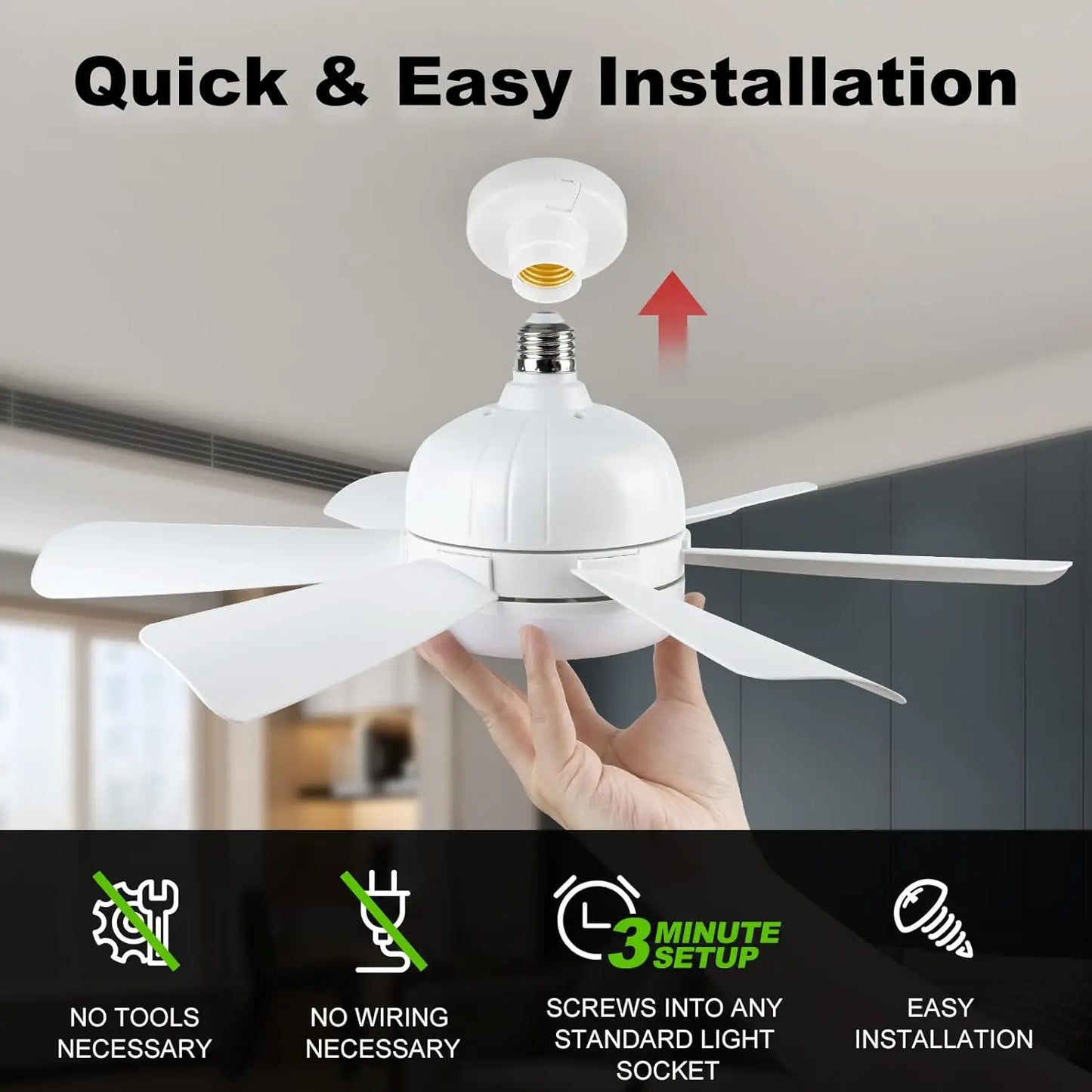 Mexllex LED Ceiling Fan Light E26 With Remote Dimmable Three Color Modes