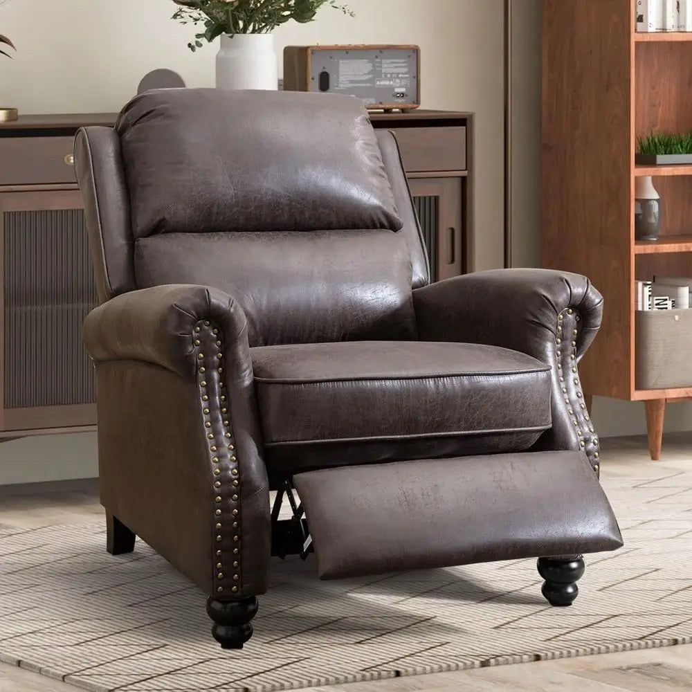 Pushback Recliner Chair PU Leather Armchair Rivet Decor Accent