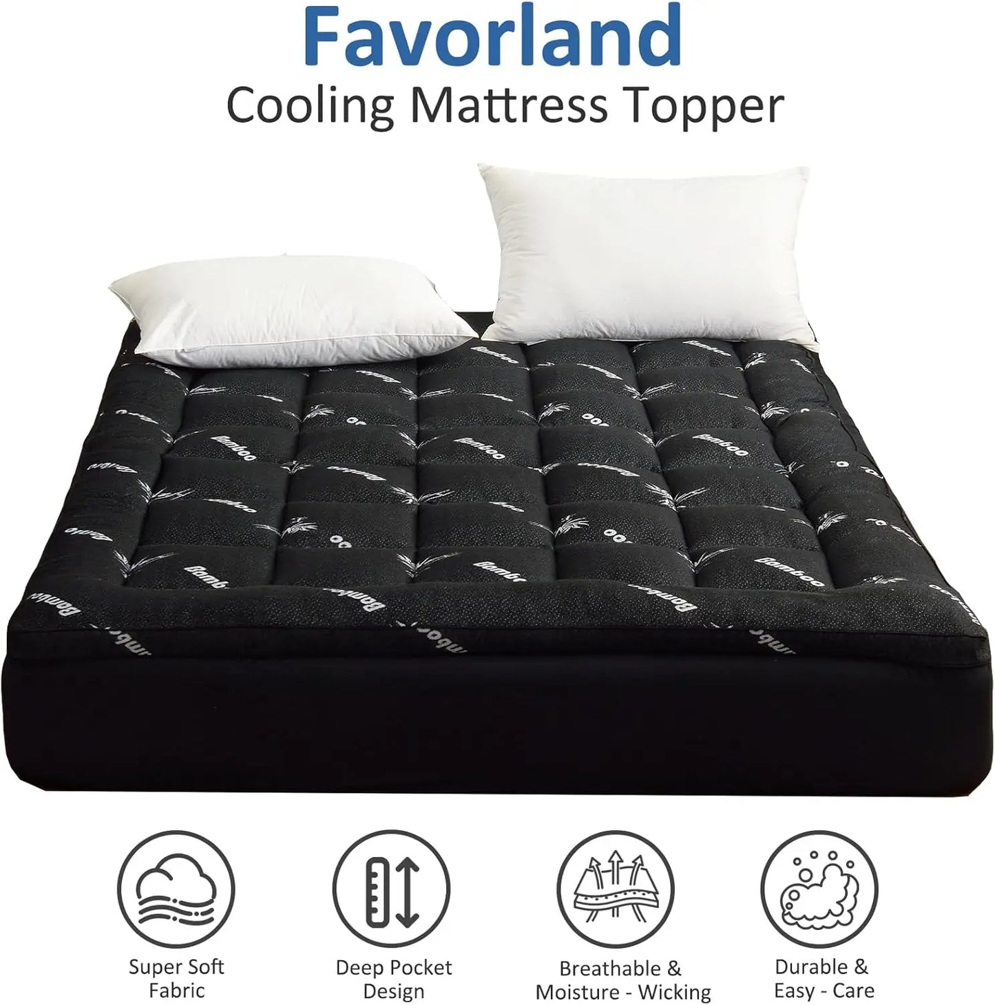 Cooling Bamboo Mattress Topper Extra Thick Breathable Deep Pocket Pad