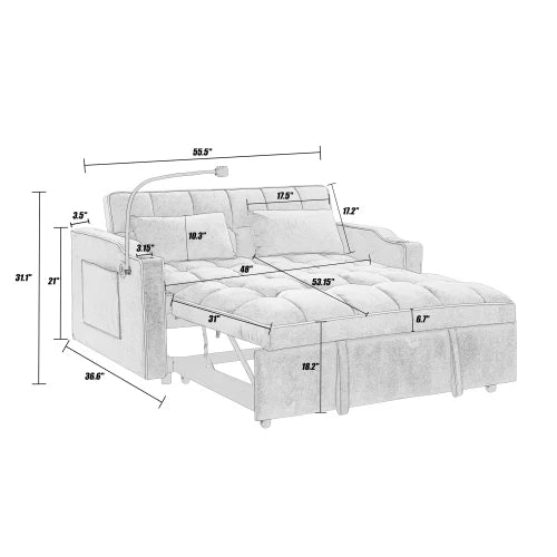 Modern Velvet Sofa Bed With Pullout Adjustable Back USB Port