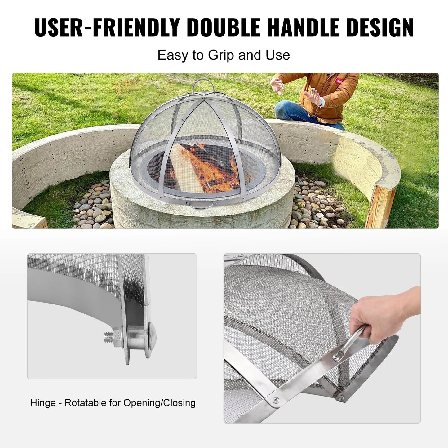 SucceBuy Firepit Spark Screen Lid Outdoor Fire Pit Ring Cover