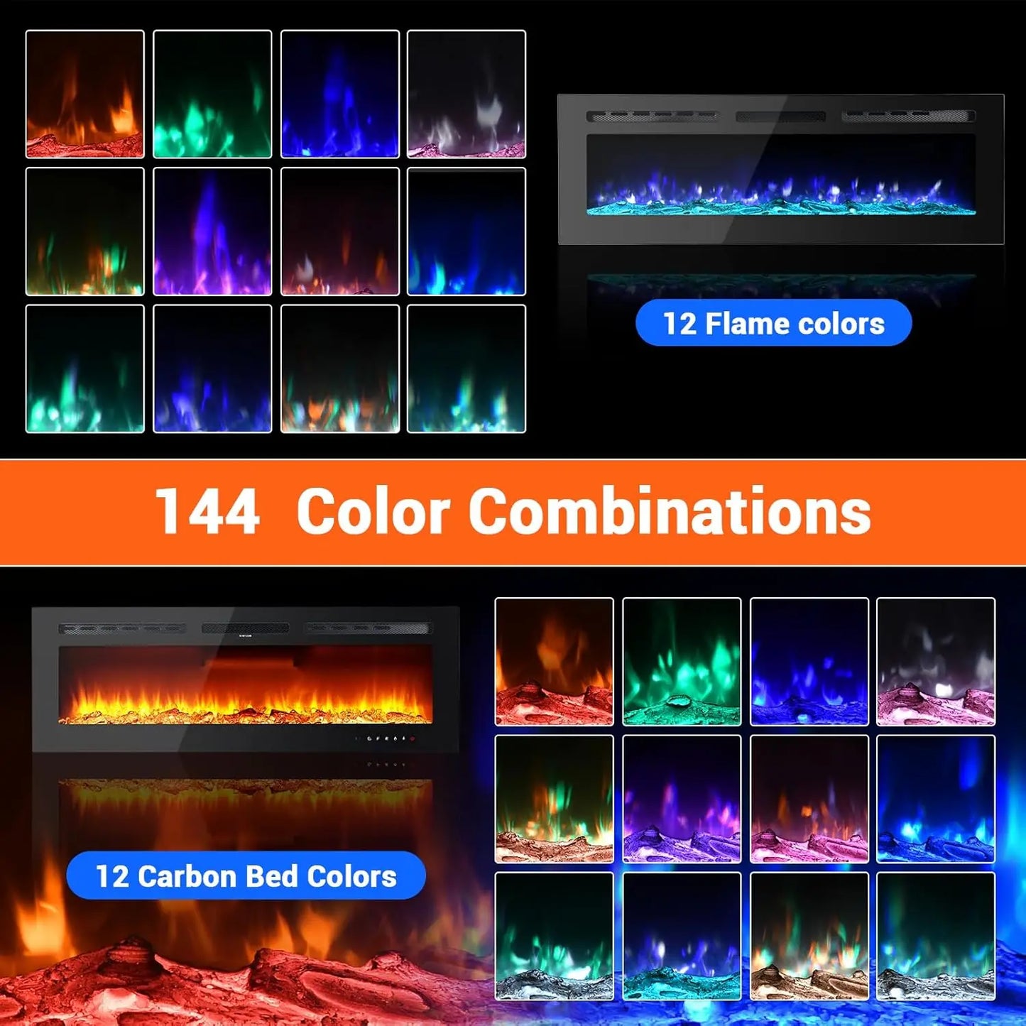 Acekool Electric Fireplace With Remote Wall Mounted Heater