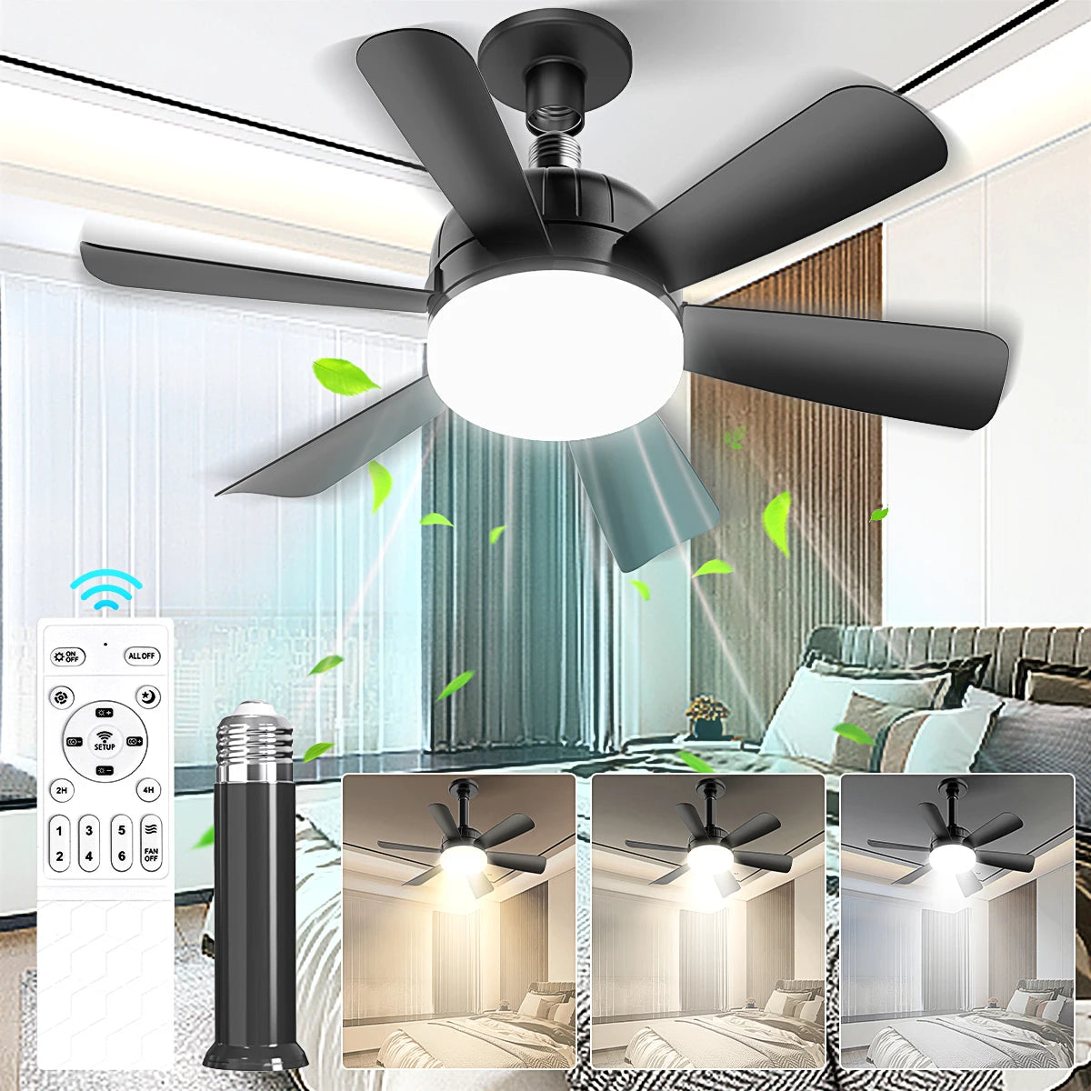 Mexllex LED Ceiling Fan Light E26 With Remote Dimmable Three Color Modes